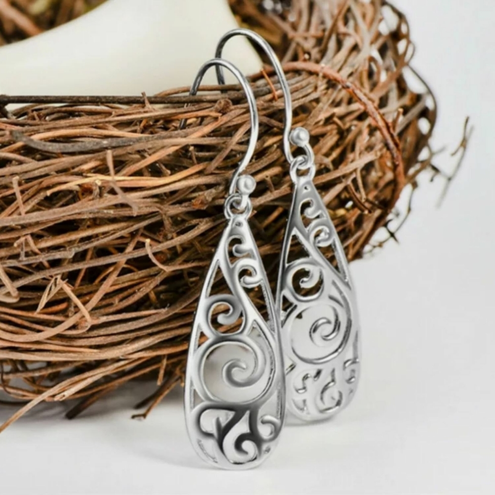 Hollow Out  Silver Drop Earrings